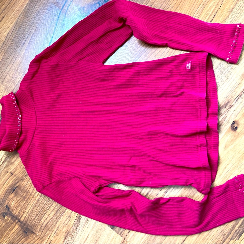 Girls Ribbed Turtleneck Pink with Sequins